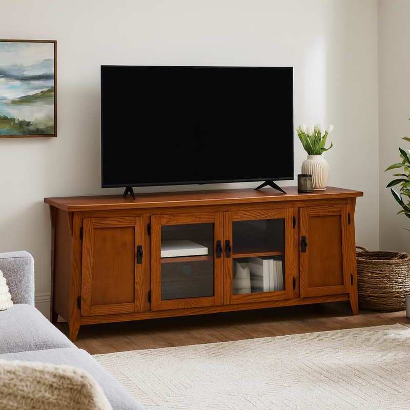 Mission Solid Wood TV Stand for 65-Inch TVs - Russet Finish, Storage, Easy Assembly