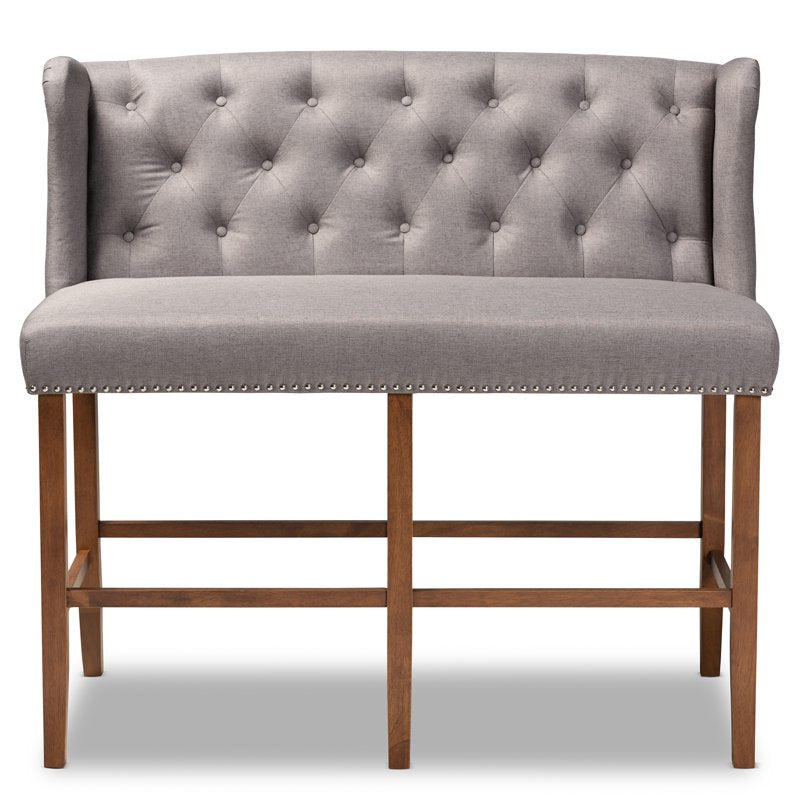 Modern Grey Upholstered Bar Stool Bench with Button Tufting