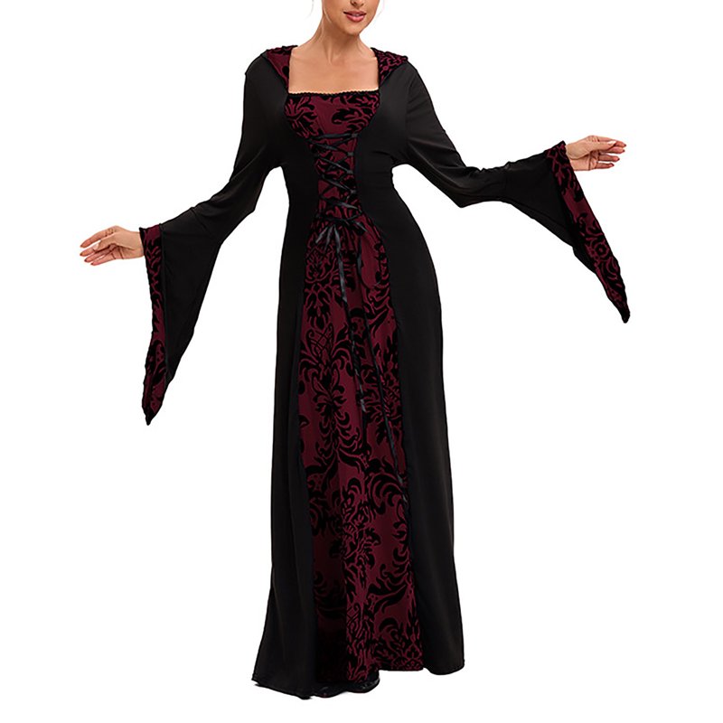 Medieval Renaissance Dress Women Long Sleeve Corset Gown - Red XXL