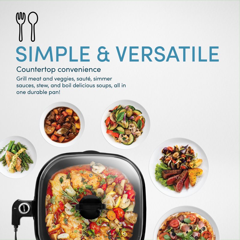 3-in-1 Electric Indoor Grill and Skillet - 4-Quart Countertop Cooker