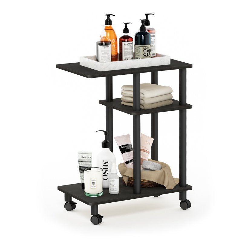 U Shape Sofa Side Table with Casters - Espresso/Black