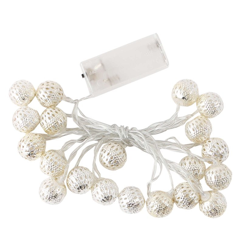 Moroccan Hollow Metal Ball LED String Lights - Warm White Fairy Globe Decor for Indoor Outdoor Home and Party