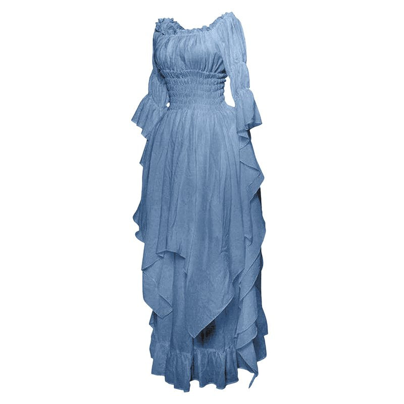 Sky Blue Maxi Dress for Women Long Sleeve Floor Length Plus Size Cosplay Dress XXL