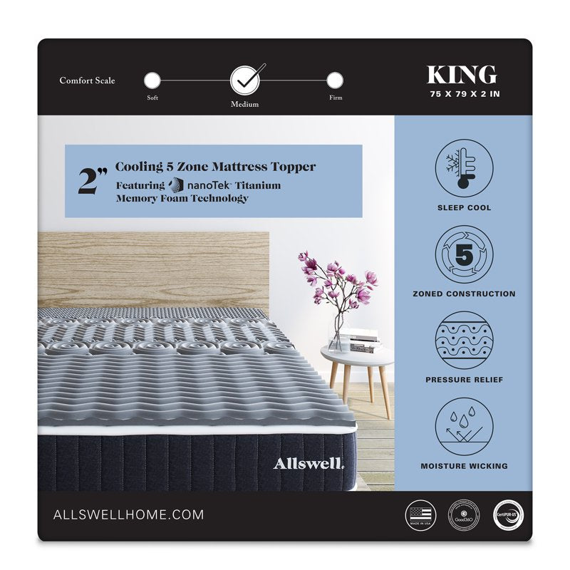 Allswell King 2-Inch 5-Zone Cooling Titanium Memory Foam Mattress Topper