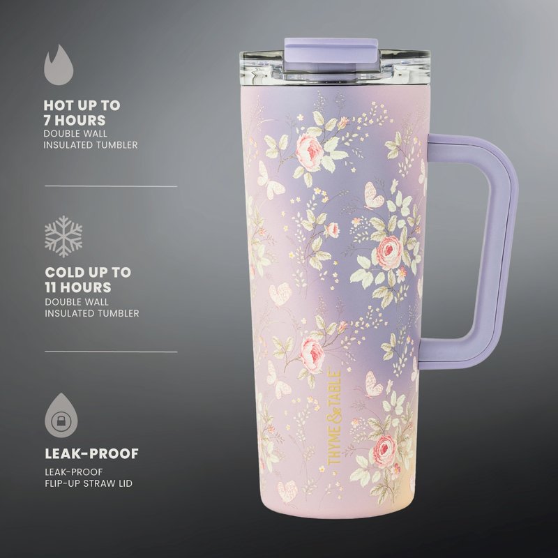 24 oz Stainless Steel Tumbler with Handle & Dual Straw Lid - Garden