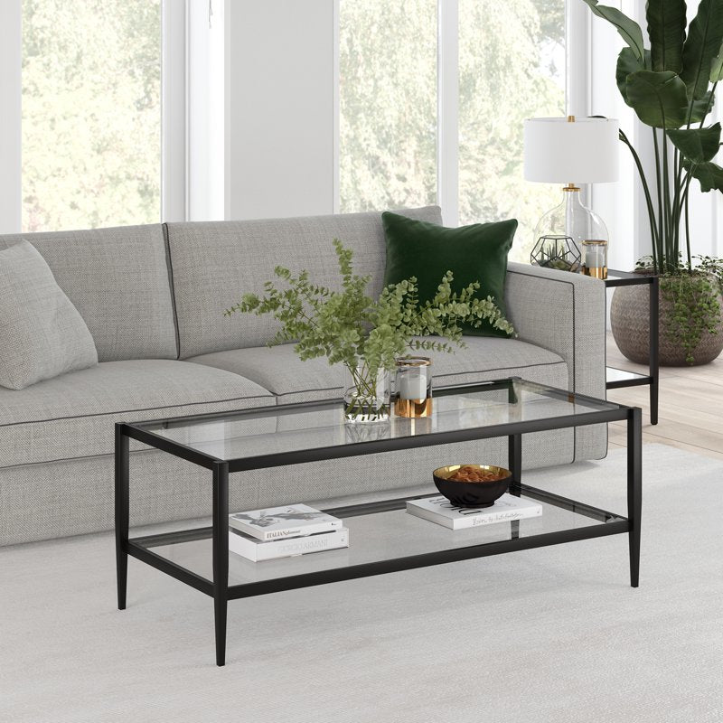 Rectangular Coffee Table with Glass Shelf - Modern Chic Design