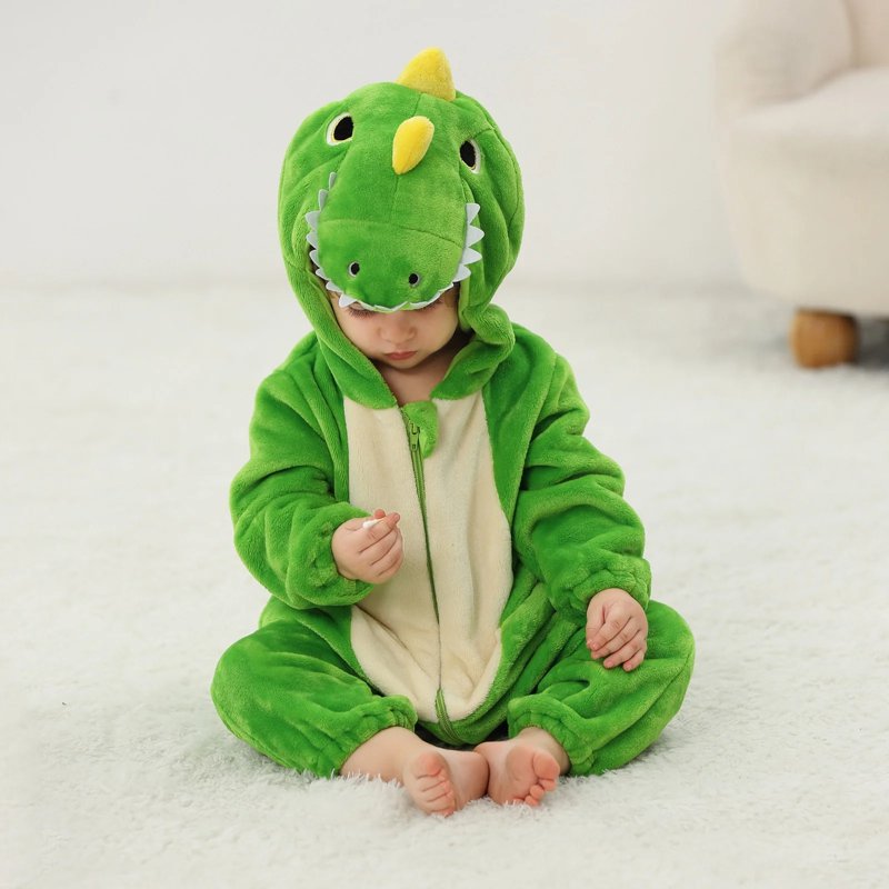 Infant Dinosaur Costume Baby Romper Hooded Jumpsuit for Toddler 30-36 Months - Green Dinosaur