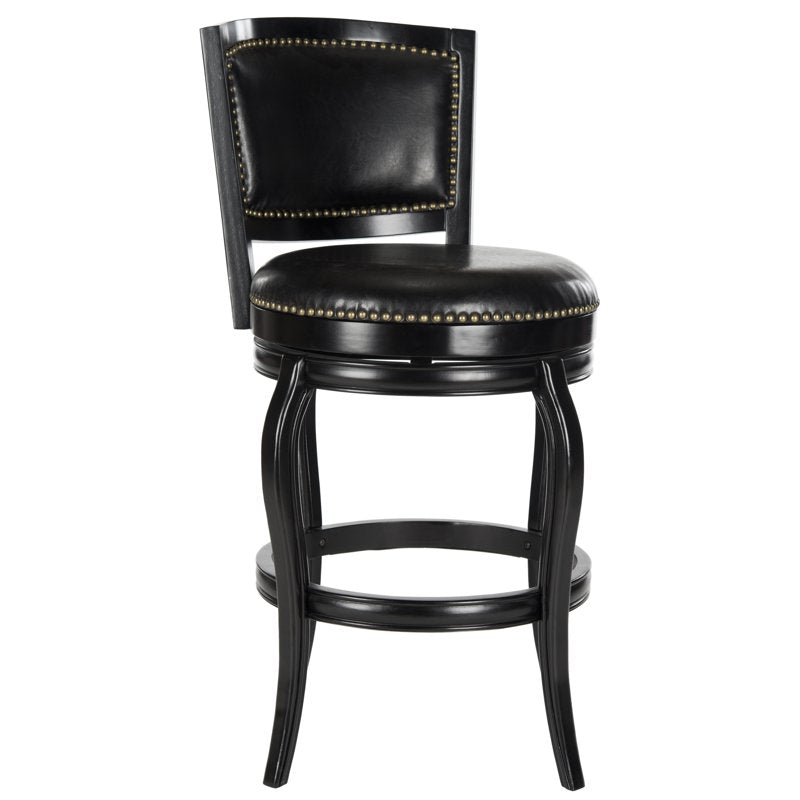 Mid Back Swivel Bar Stool - Black Vegan Leather