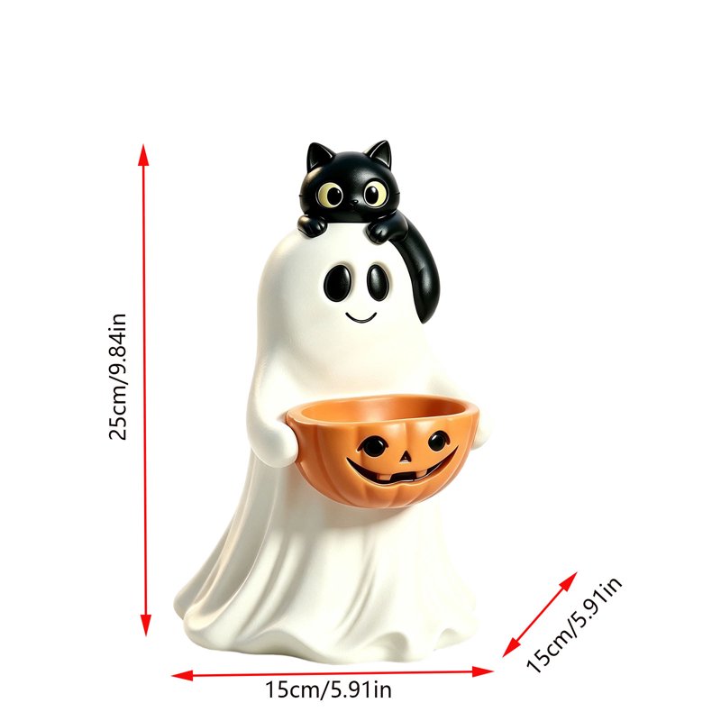 Halloween Ghost Pumpkin Candy Bowl - Cute Resin Spooky Treat Jar, Variation #021