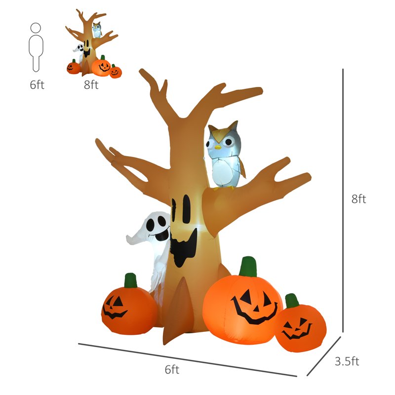 Lighted Halloween Inflatable Tree with Owl, Ghost & Pumpkins - 7.5 Ft Outdoor Yard Decor