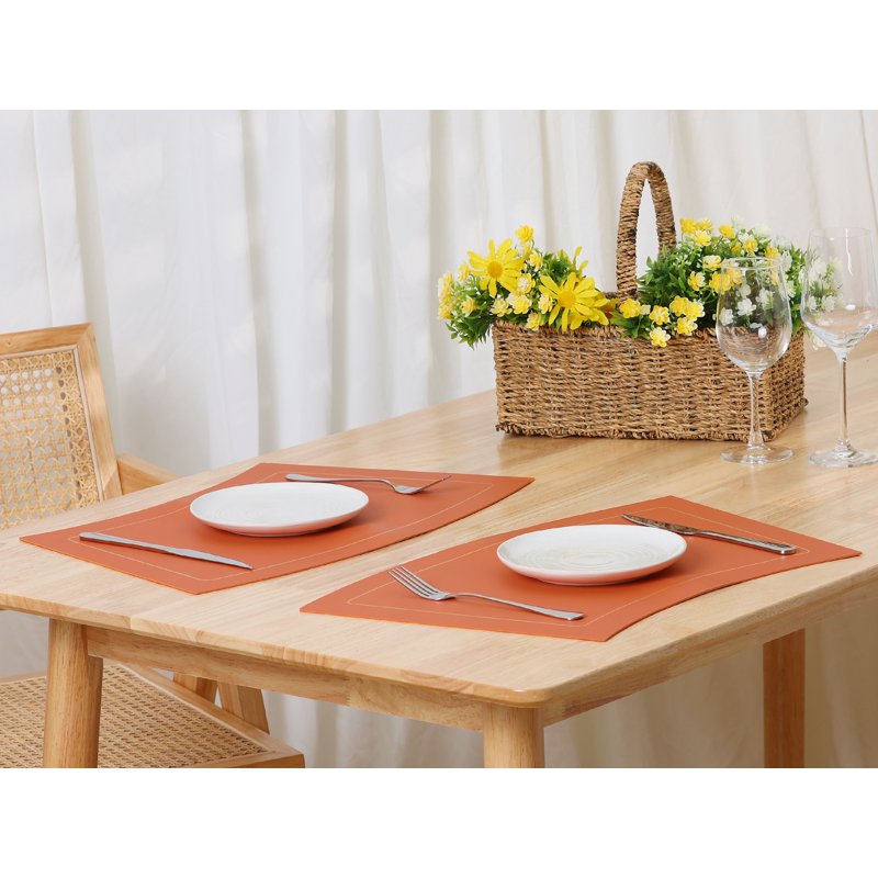 Set of 6 Heat Resistant Faux Leather Round Table Mats - Orange