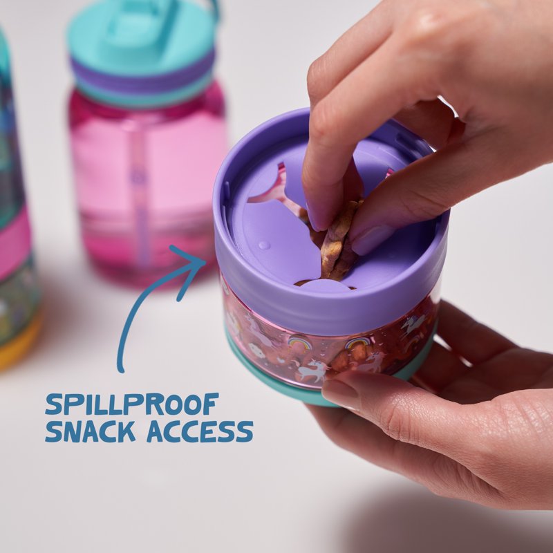 14 oz Snack and Sip Kids Bottle with Snack Cup - Teal Treats