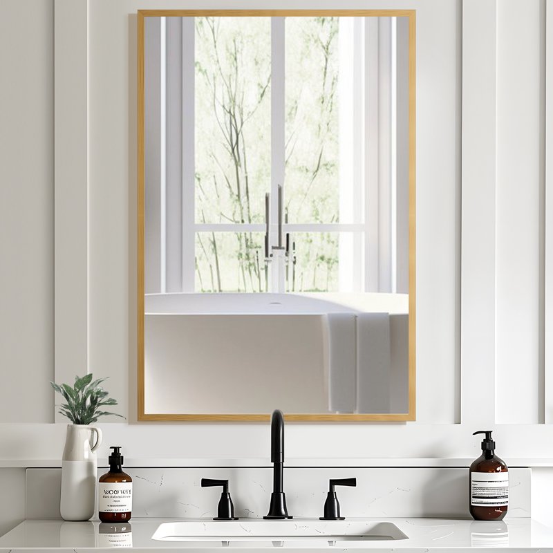 Rectangular Aluminum Alloy Wall Mirror Set - 36x24in Gold Frame, Modern Design