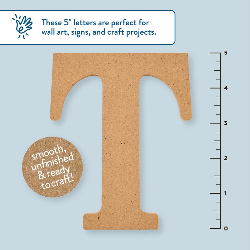 5-Inch Wooden Letter T - Unfinished MDF Craft Letters for DIY Projects