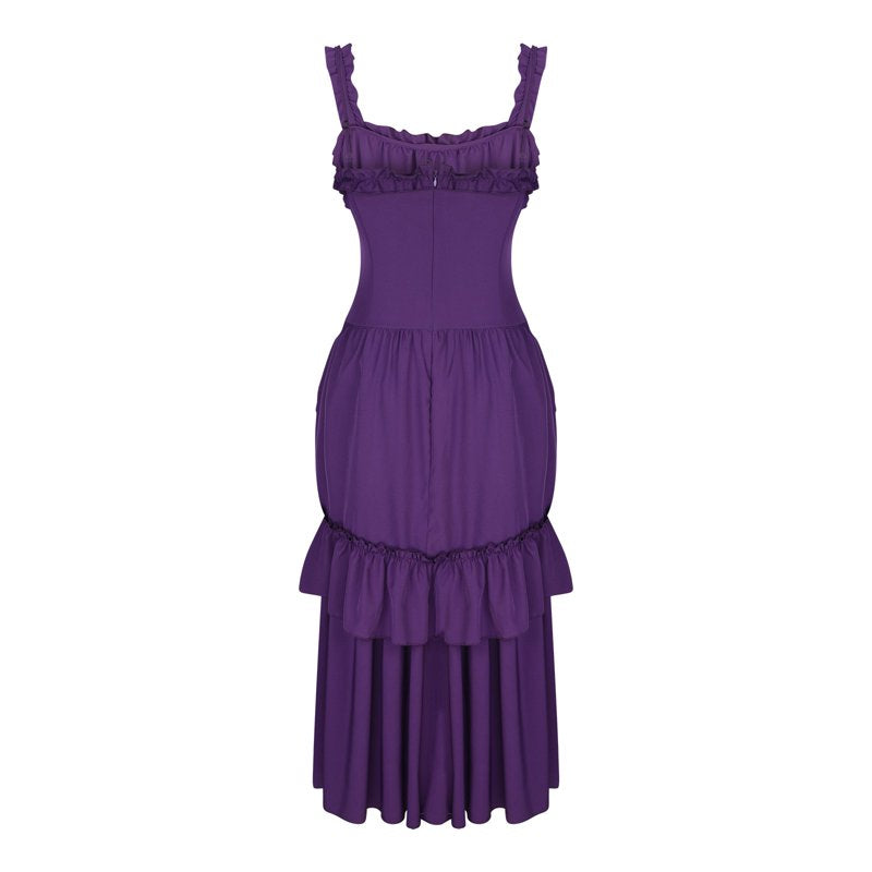 Women's Gothic Steampunk Dress Renaissance Victorian Lace-Up High-Low Corset Halloween Costume - Purple XXXL