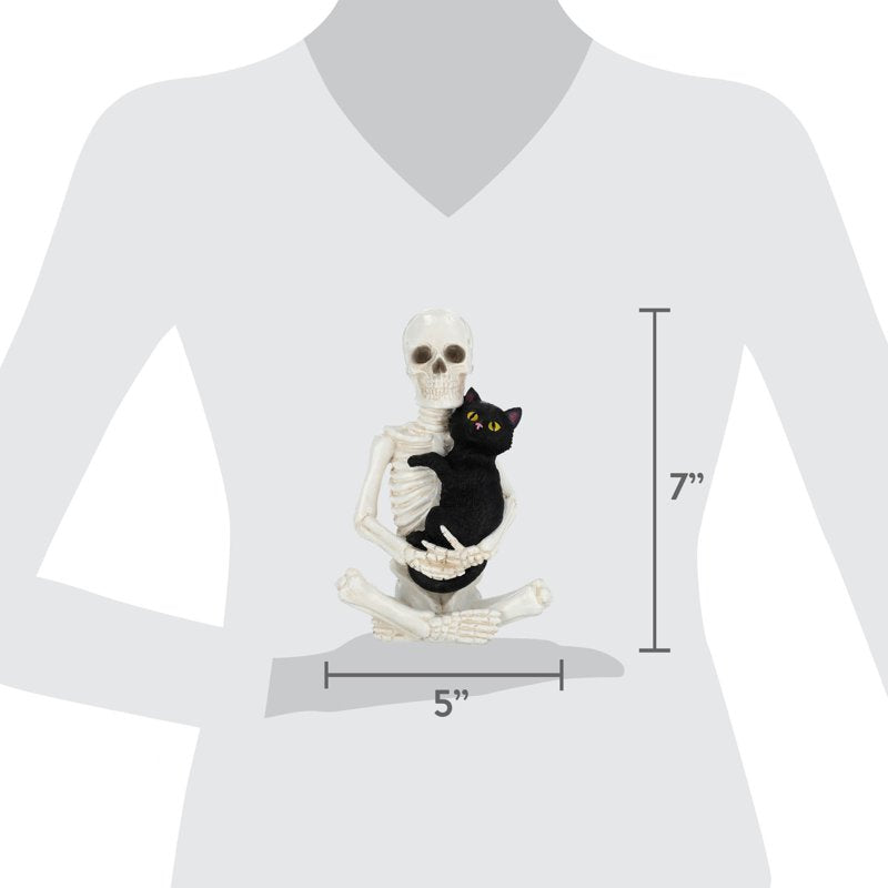 Halloween Skeleton and Cat Decor - Black and White, 8.8" Tabletop Accent