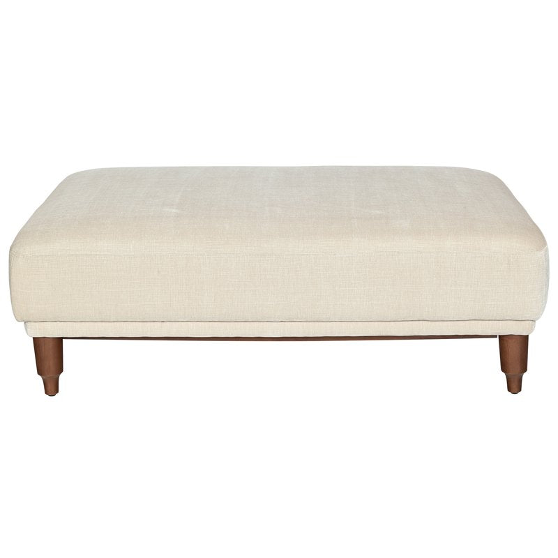 Cocktail Ottoman - Rectangular Ivory Velvet with Wood Legs