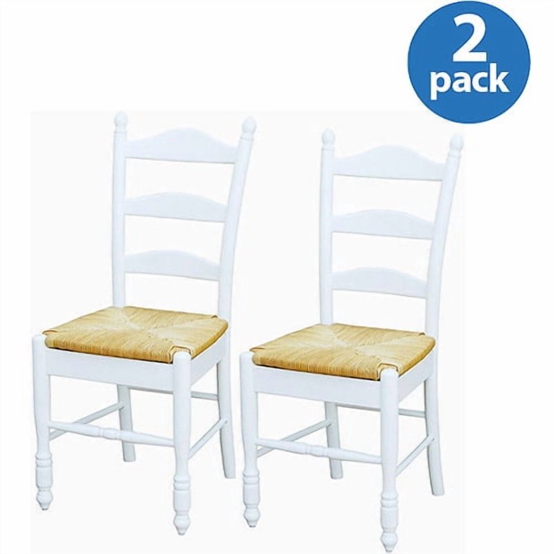 Ladder Back Dining Chair Set of 2 with Rush Seat - White