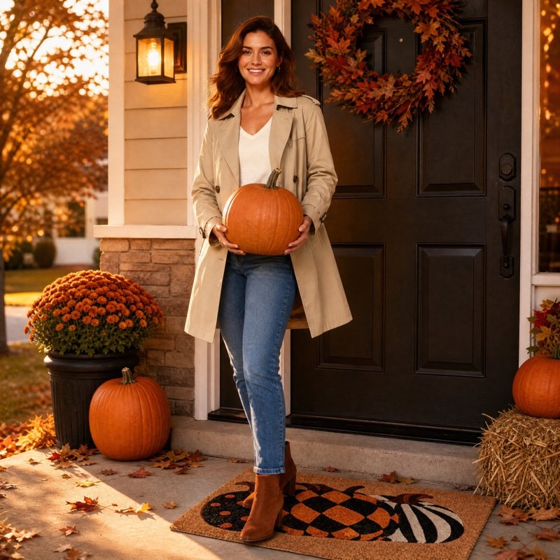 Fall Door Mat Absorbent Non-Slip Halloween Porch Entryway Decor 40x60cm