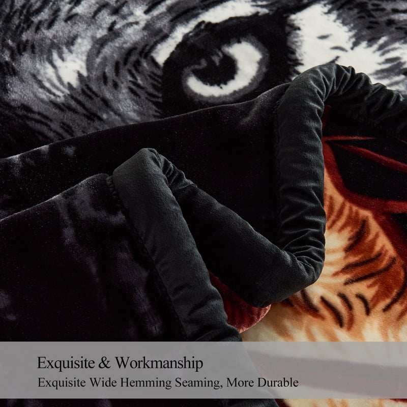 King Size Faux Mink Fleece Blanket 10lbs Heavy Wolf Design – Black & Brown