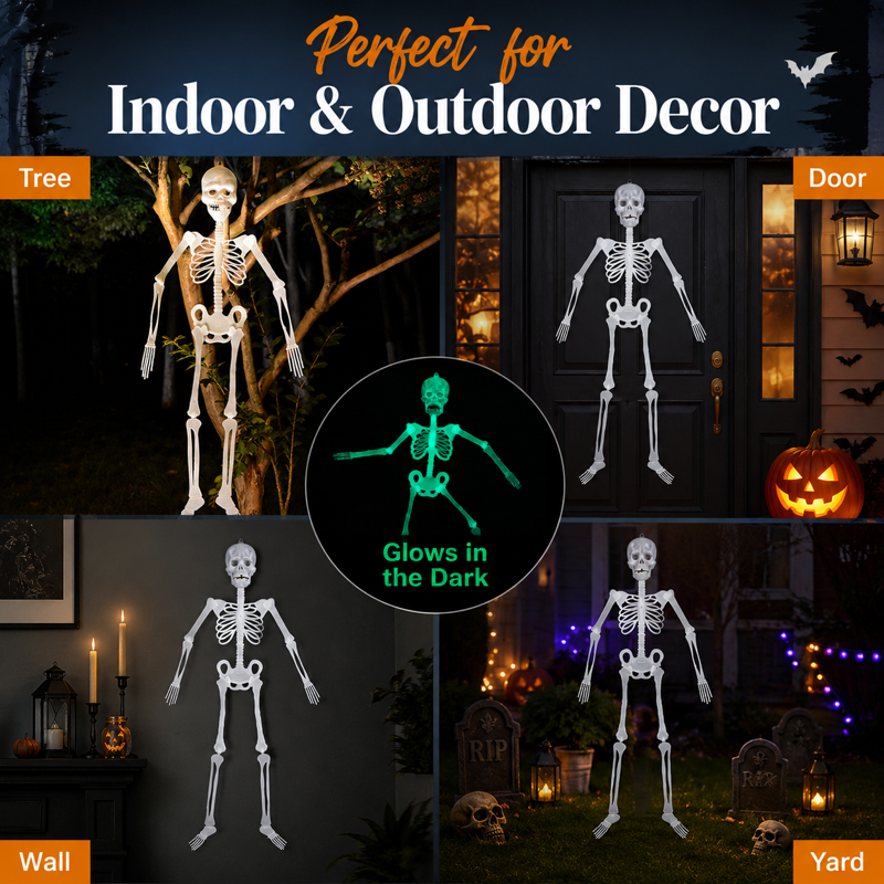Life Size Luminous Skeleton - 3 ft Poseable Halloween Decor, Glows in Dark