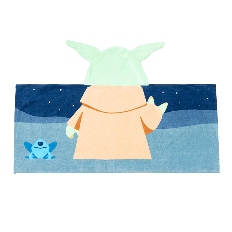 Baby Yoda Hooded Towel - Kids Cotton Bath & Beach Wrap, Blue & Green, 22x51