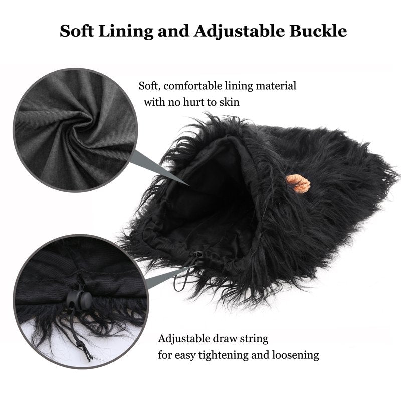 Lion Mane Wig for Dogs - Large Black Pet Costume Accessory, Halloween Fancy Dress (Variation: Black, L)