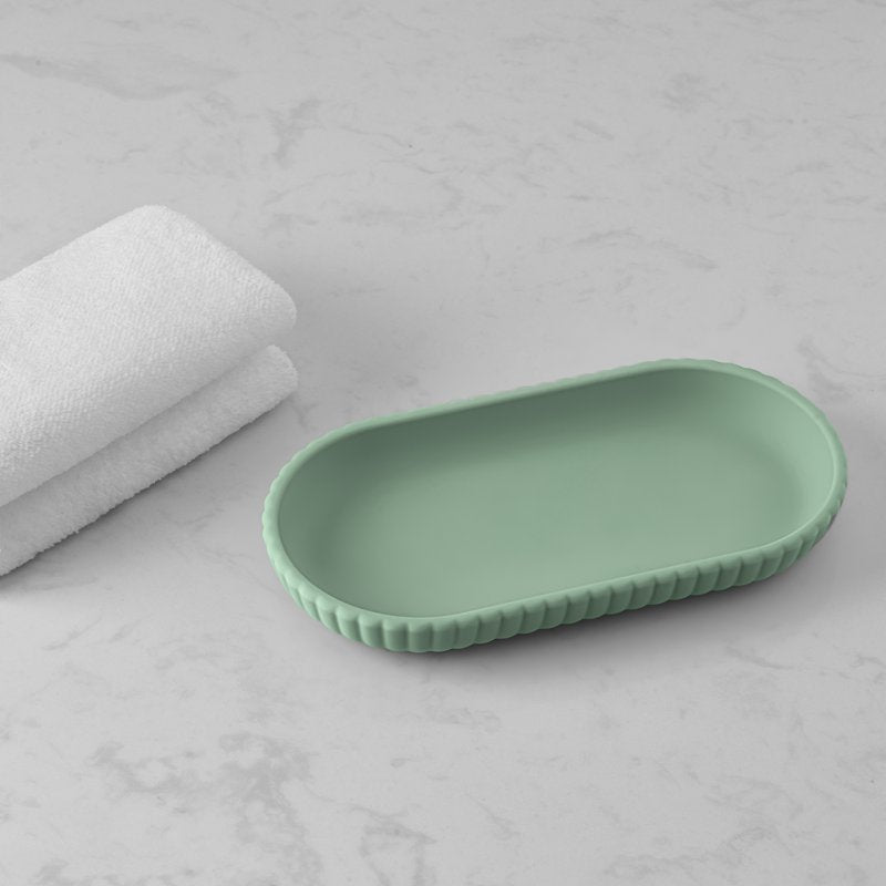 3 Pack Rubberized Plastic Ribbed Bathroom Accessory Tray - Green