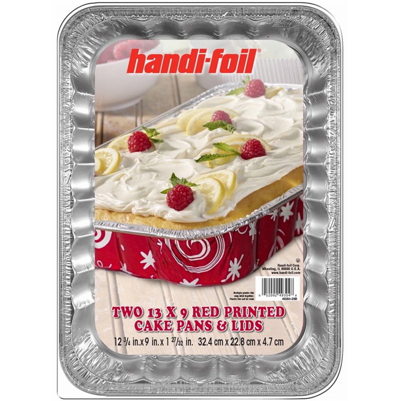 Aluminum Red Cake Pan with Lids - 13" x 9" (2 Pack)