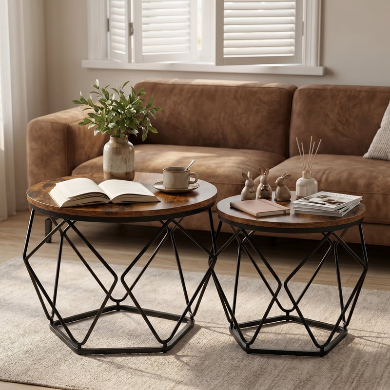 20-Inch Round Nesting Side Tables - Set of 2 Accent Tables
