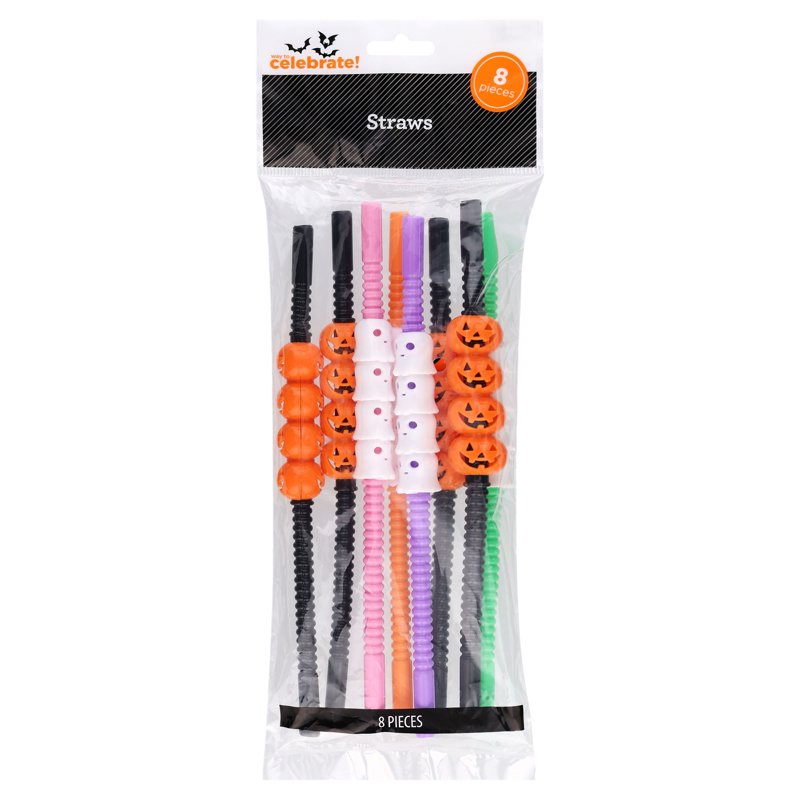 Halloween Party Drinking Straws Set - Jack-o'-Lantern & Ghost Decor, 8 Pieces