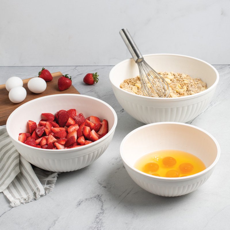 3-Piece Mixing Bowl Set - BPA-Free, Microwave Safe, White