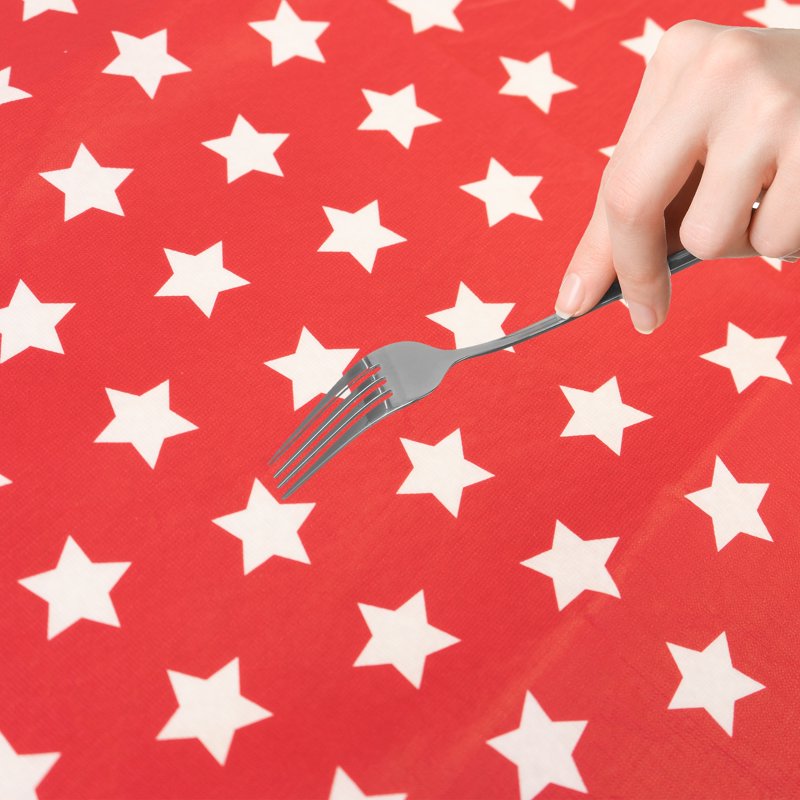 Elastic Fitted Table Cover for 6 ft Table - White Stars With Red Base