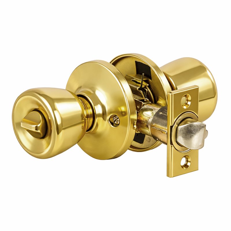 Polished Brass Privacy Door Knob - Bed & Bath 6-Way Universal Fit - Variation 1