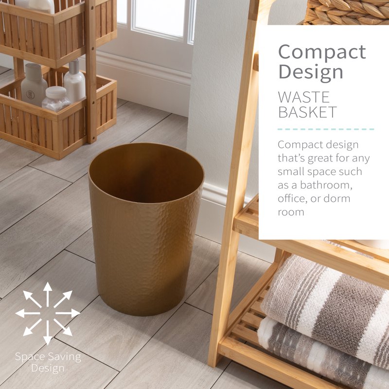 10 Liter Hammered Textured Bathroom Trash Can - Gold, 4 Pack