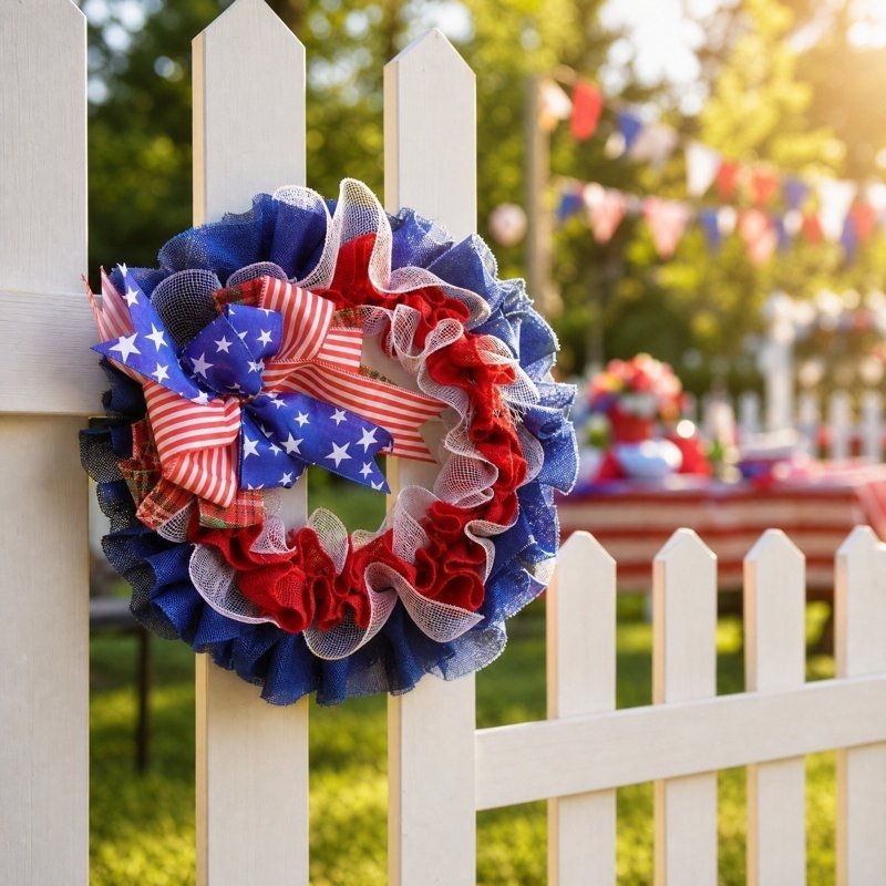 Patriotic 4th of July Wreath for Front Door - Independence Day Decor - Variation Z0H