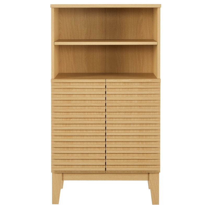 Freestanding Bathroom Storage Cabinet with Slatted Doors and Adjustable Shelves