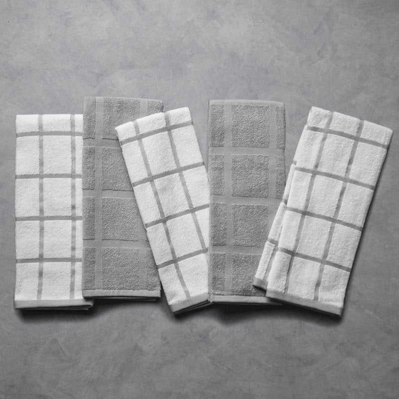 Gray & White Windowpane Kitchen Towels - 5 Pack Set