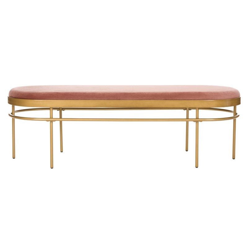 Modern Glam Oval Upholstered Bench - Dusty Rose & Gold