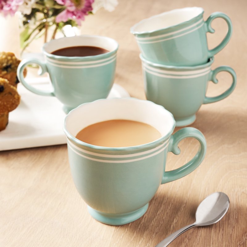Ainsley Ceramic Mug Set - Sage Blue, 4-Pack