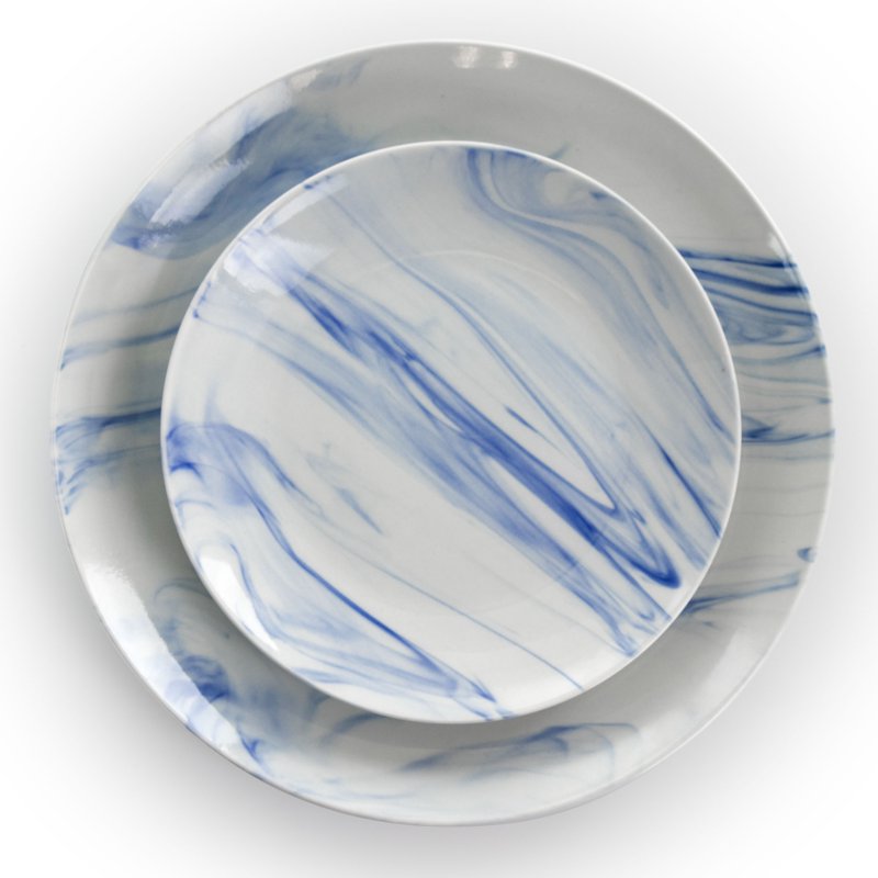 16 Piece Blue & White Marble Stoneware Dinnerware Set