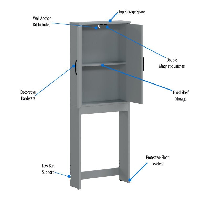 Over-the-Toilet Bathroom Storage Cabinet - Gray, 67 Inch Tall, Mainstays Ardent