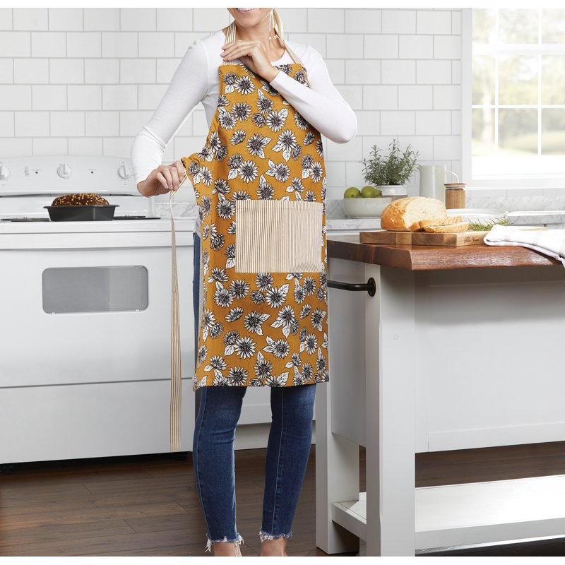 Chef Kitchen Apron - 28" x 32" Cotton Apron with Pocket - Yellow Sunflower