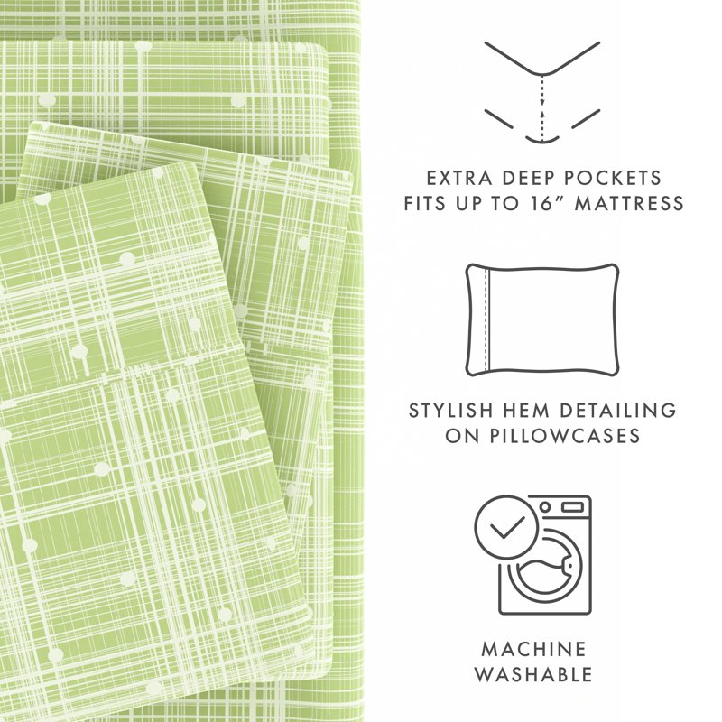 Microfiber Bed Sheets Set - California King Moss Polka Dot Pattern