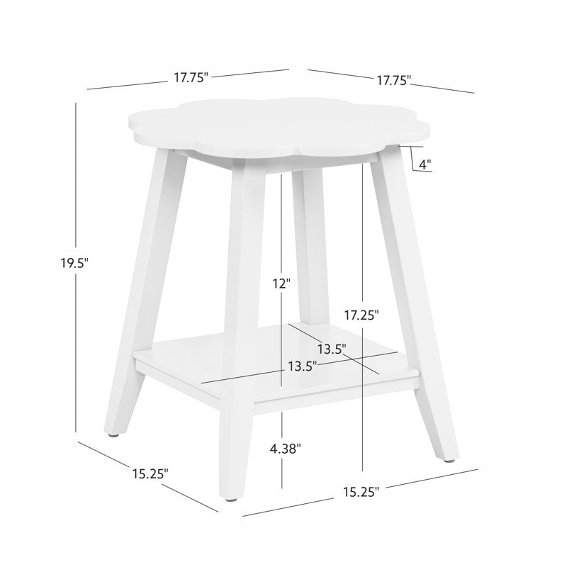 Kids White Flower Side Table with Lower Shelf Storage