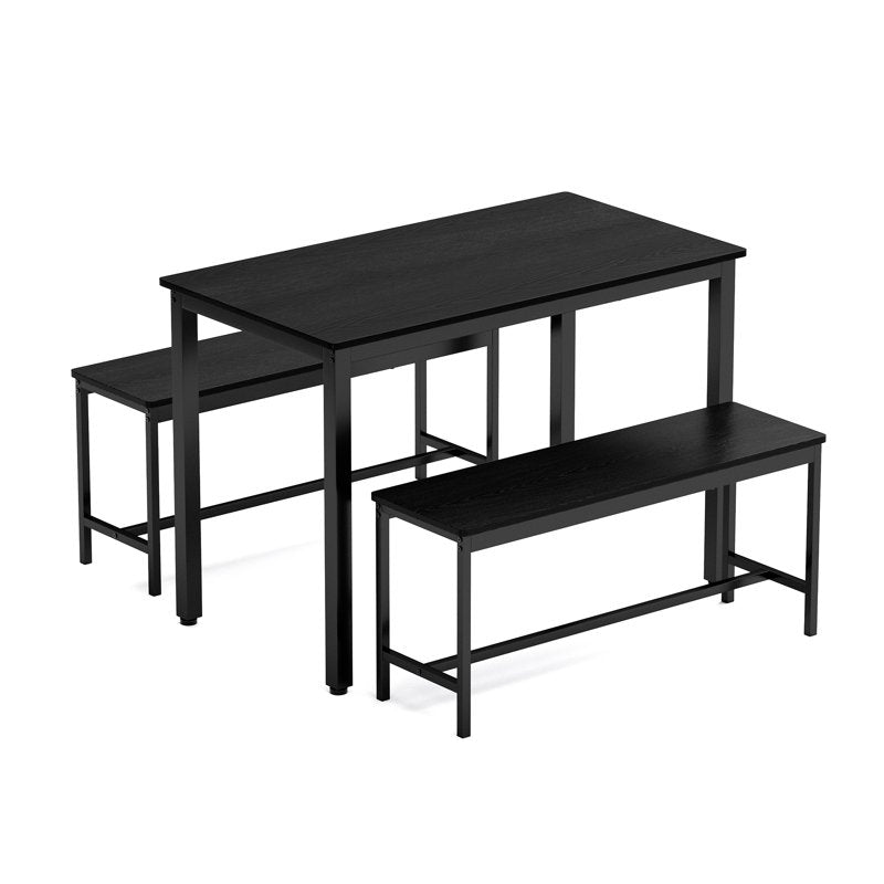 Dining Table Set for 4 with 2 Benches - Black