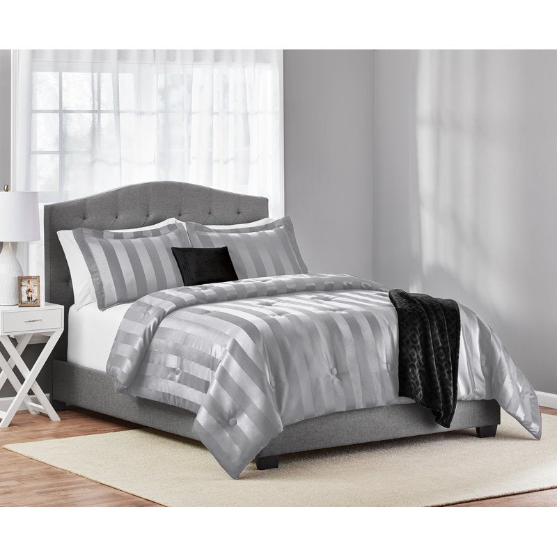 Mainstays 5-Piece Damask Stripe Comforter Set - Full/Queen, Silver