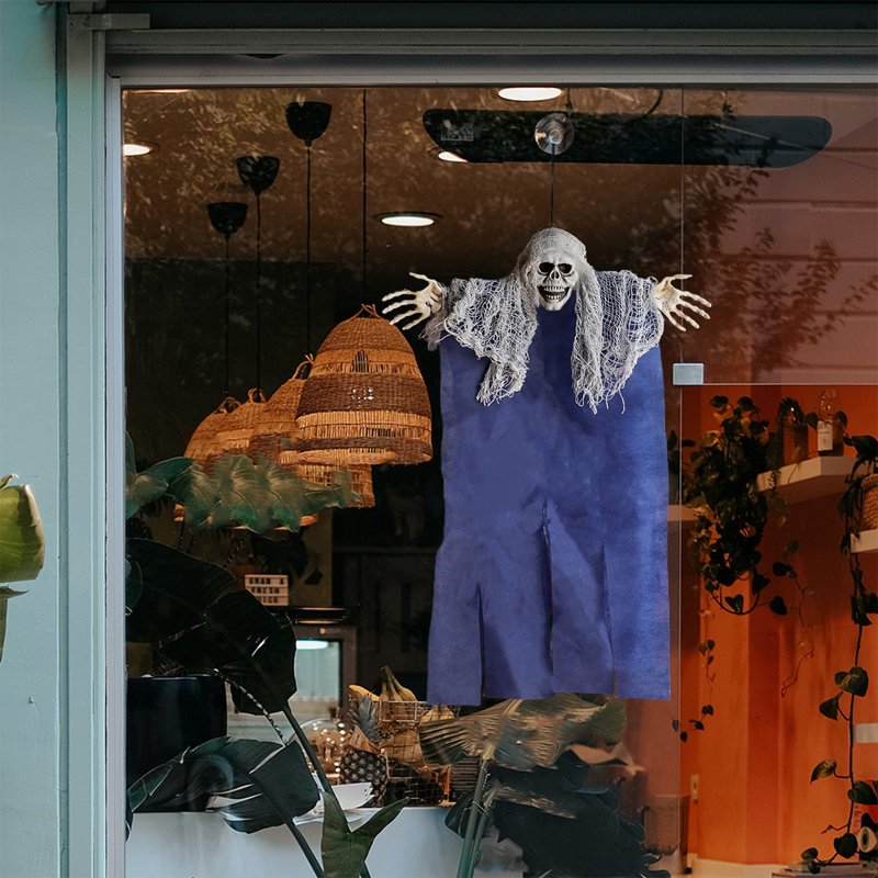 Blue Halloween Hanging Grim Reapers Skeleton Ghosts Outdoor Decoration 17x13 Inch with Suction Cups