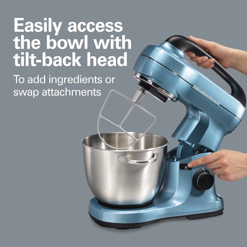 Stand Mixer 4 Quart with 7 Speeds, Tilt-Head & Attachments - Blue