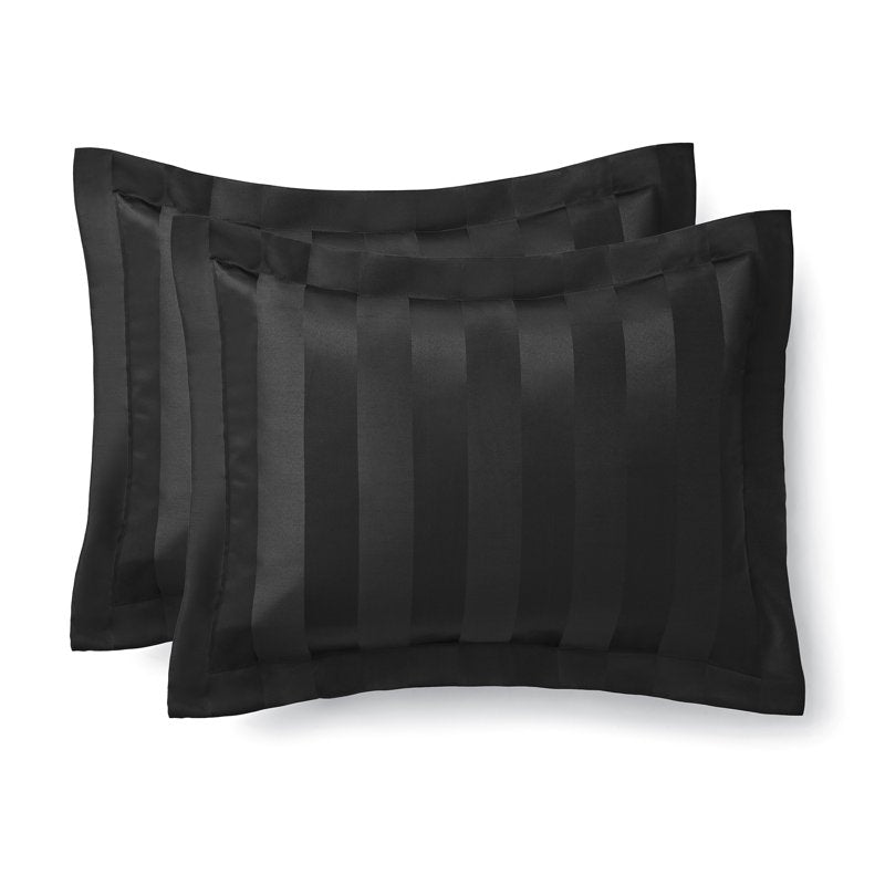 King Damask Stripe Comforter Set - Reversible Black Bedding with Pillows & Throw